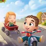 Kids learning to ride a bike with their father watching, story from bestseller for Father's Day.