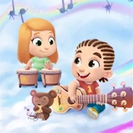 Kids playing the bongos and ukulele for their father, a page from a unique bestselling story book for Father's day.