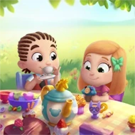 Children having tea with their father outdoors, from the best custom gift for daddy for Father's day.